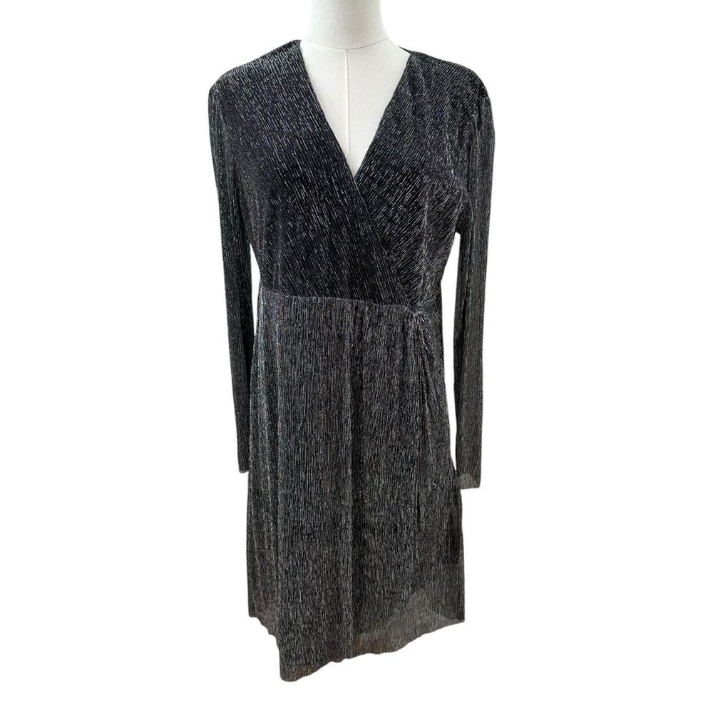 NWT Serra Women's Metallic Silver Cocktail Party New Year Holiday Black Dress